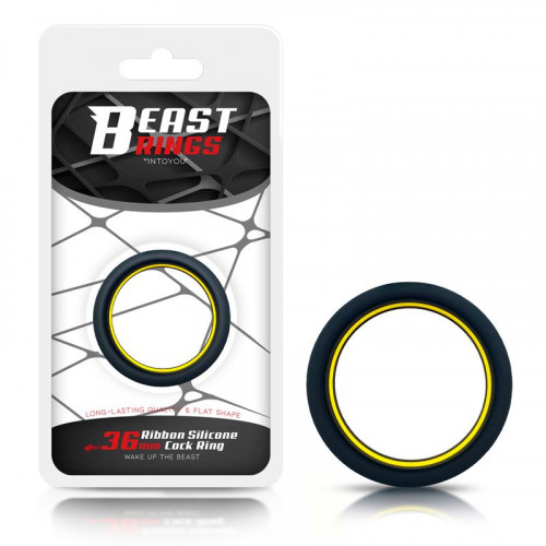 BEAST RINGS Krúžok na penis 100% pevný silikón 3,6 cm žltý a čierny