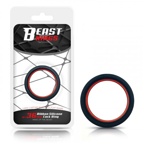 BEAST RINGS Krúžok na penis 100% pevný silikón 3,6 cm červený a čierny